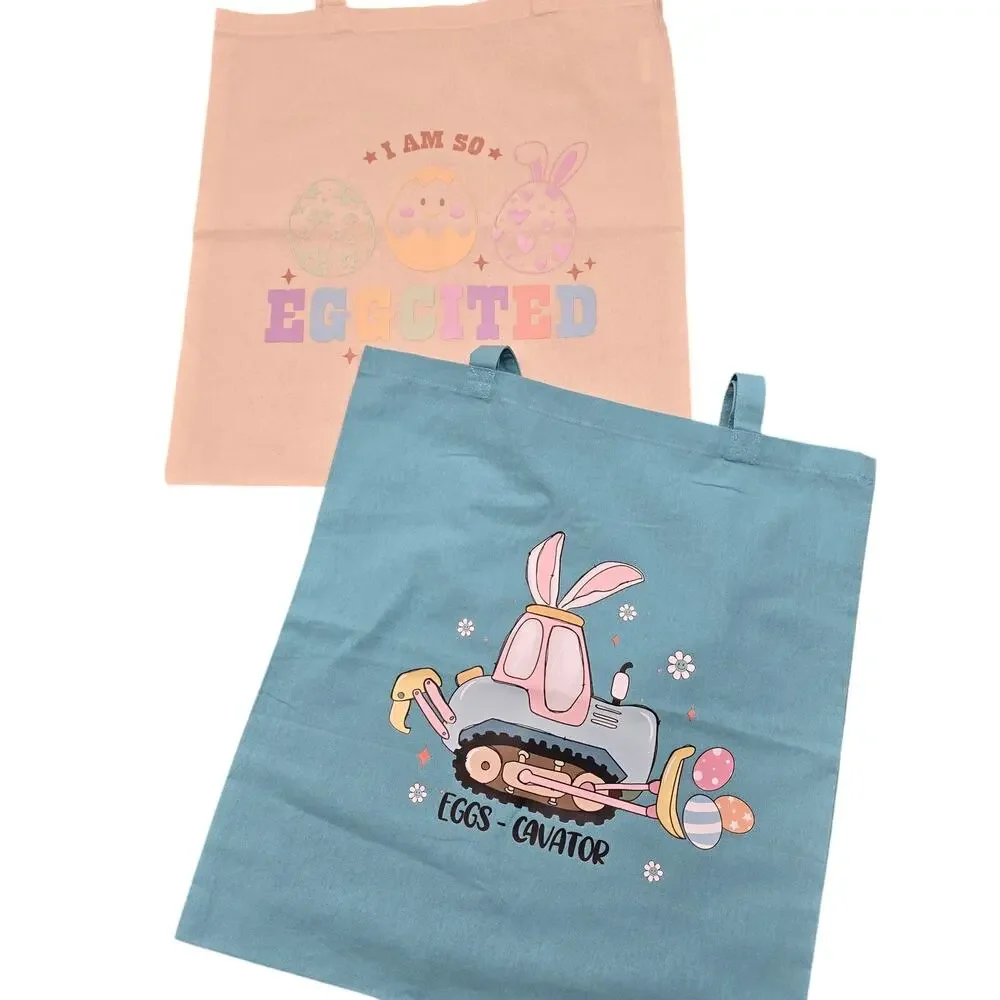 NEW Easter Canvas Tote Bags Bunny Excavator Colorful